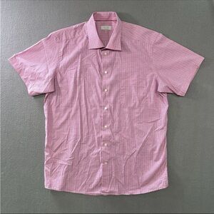 Eton Dress Shirt 18 46 XXL Contemporary Button Up Short Sleeve Pink Check